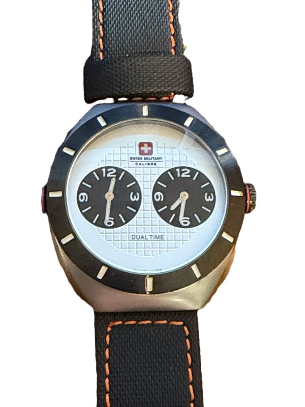 Swiss Military Calibre Dual Time Men's Watch Black Dial Leather Strap